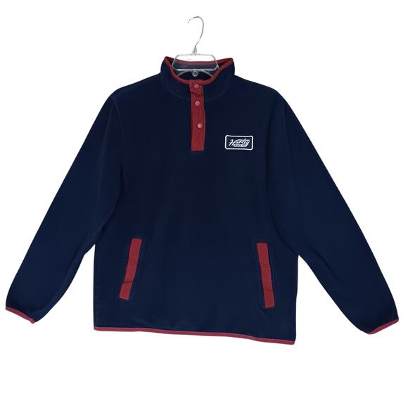 Hurley Fleece Pullover Sweatshirt Size Small Blue and Red Henley Snap Button Up - Picture 5 of 11